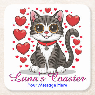 Katt med kärlekssymboler Clipart-85245 Underlägg Papper Kvadrat