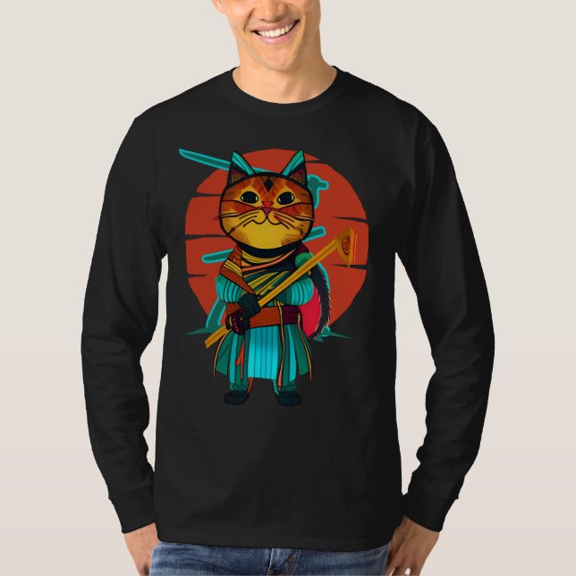 Katt med katana T-Shirt (Framsida)
