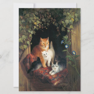 Katt med kattungar (djurkonst) kort