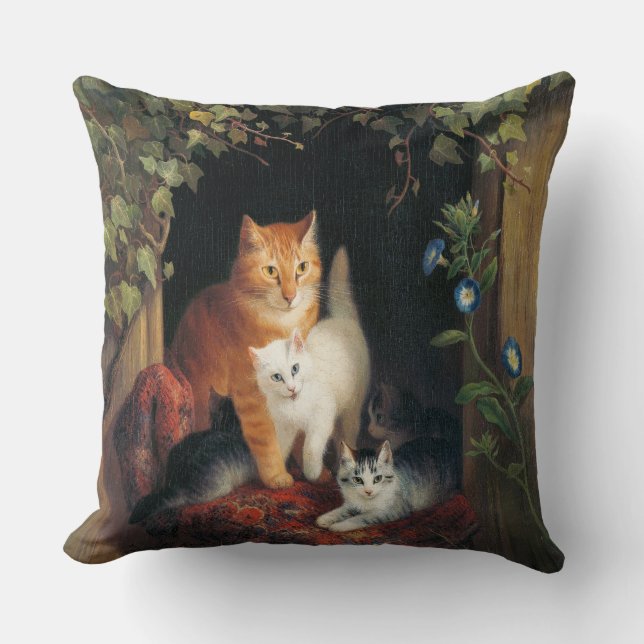 Katt med kattungar (djurkonst) kudde (Framsida)