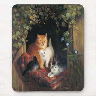 Katt med kattungar (djurkonst) musmatta