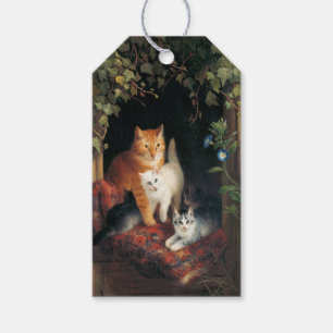 Katt med kattungar (djurkonst) presentetikett