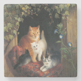 Katt med kattungar (djurkonst) stenunderlägg
