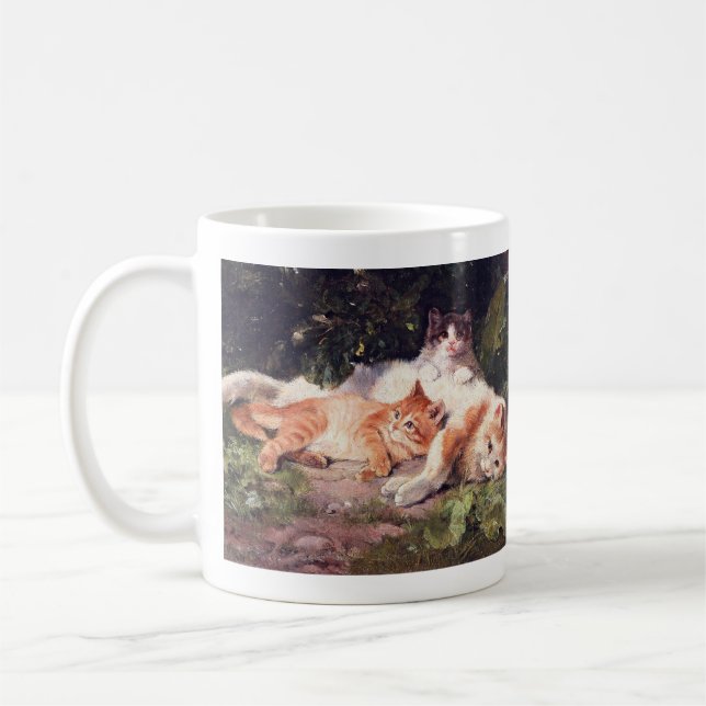 Katt med Kittens Fine Art Kaffemugg (Vänster)