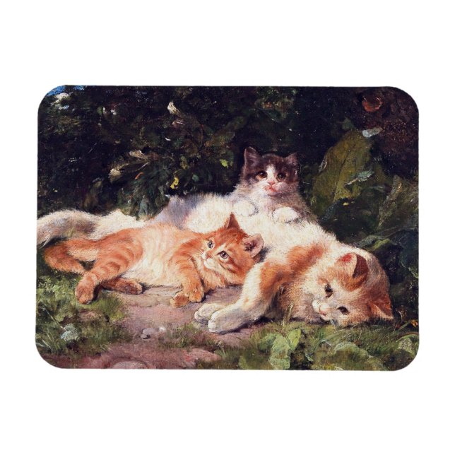 Katt med Kittens Fine Art Magnet (Horisontell)