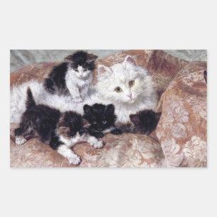 Katt med Kittens Vintage Art av H. Ronner-Knip Rektangulärt Klistermärke