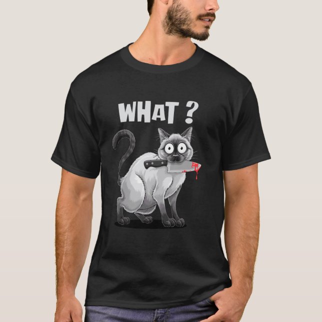 Katt med kniv Roliga katter Meme Tee Katt Vad Sarc (Framsida)
