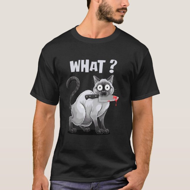 Katt med kniv Roliga katter Meme Tee Katt Vad Sarc (Framsida)