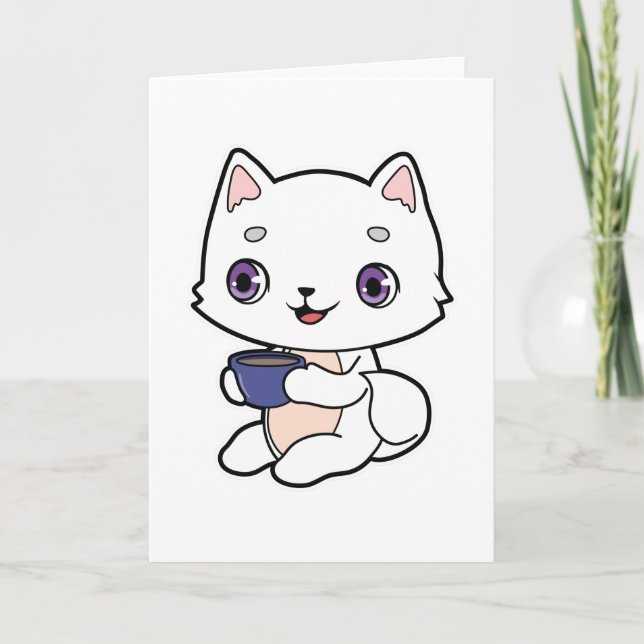 Katt med Kopp i kaffe Kort (Framsida)
