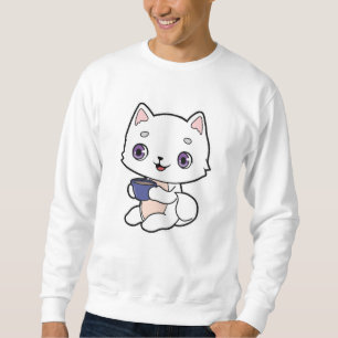 Katt med Kopp i kaffe Lång Ärmad Tröja