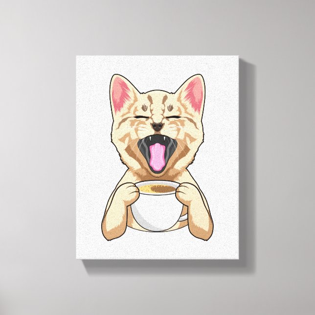 Katt med kopp kaffe canvastryck (Framsida)