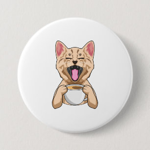 Katt med kopp kaffe knapp