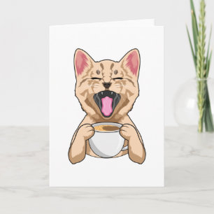 Katt med kopp kaffe kort