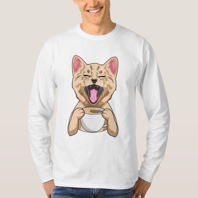 Katt med kopp kaffe t shirt (Framsida)