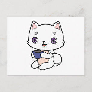 Katt med kopp kaffe vykort