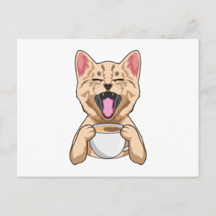 Katt med kopp kaffe vykort