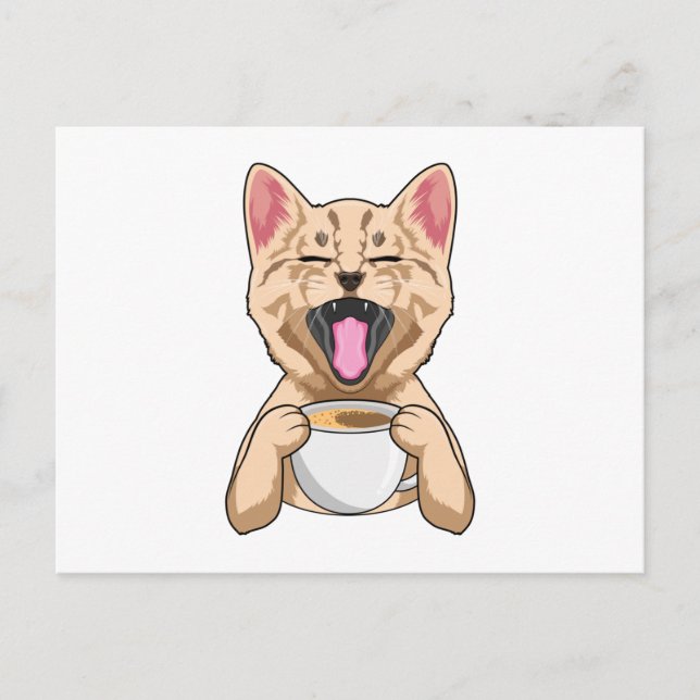 Katt med kopp kaffe vykort (Framsida)
