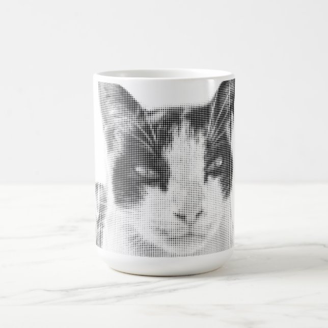 Katt med lapptäcke Minimal Halftone Magisk Mugg (Center)