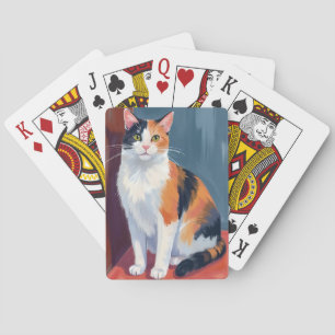 Katt med lapptäcke Vattenfärg Söt litet katt Kat Casinokort
