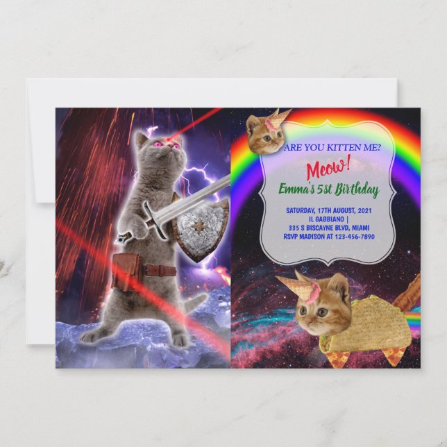 Katt med lasrar från öga inbjudningar (Framsida)