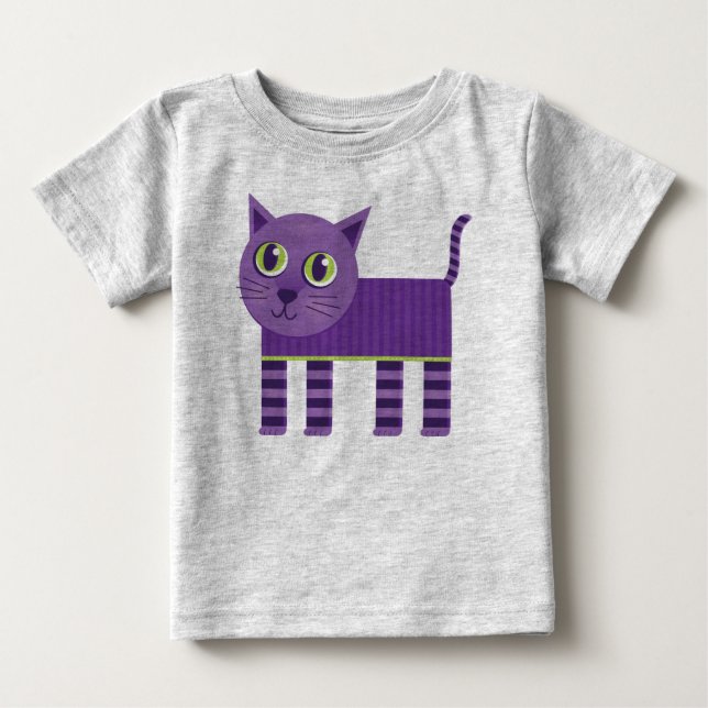 Katt med Lila stripe Tee (Framsida)