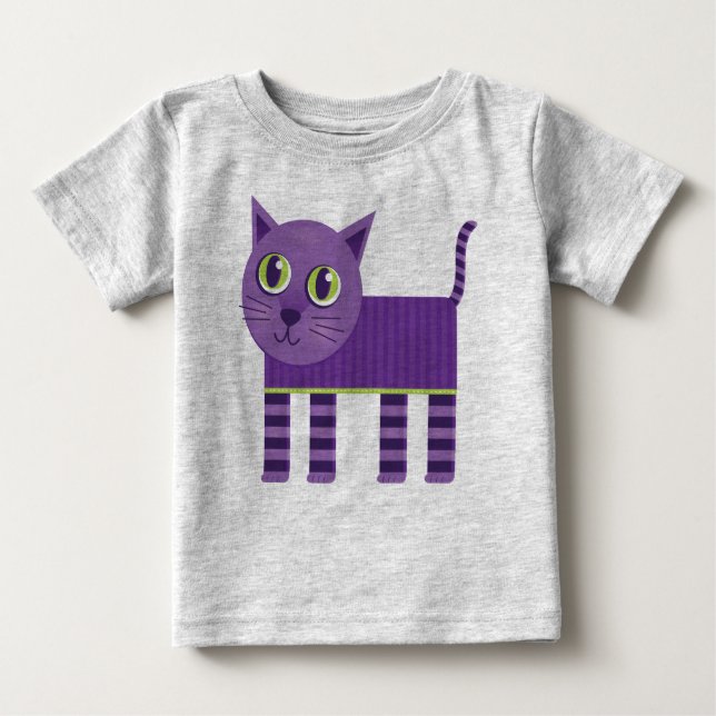 Katt med Lila stripe Tee Shirt (Framsida)