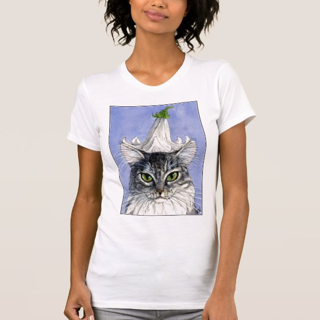 Katt med liljahatten på skjortan för tee shirt (Framsida)