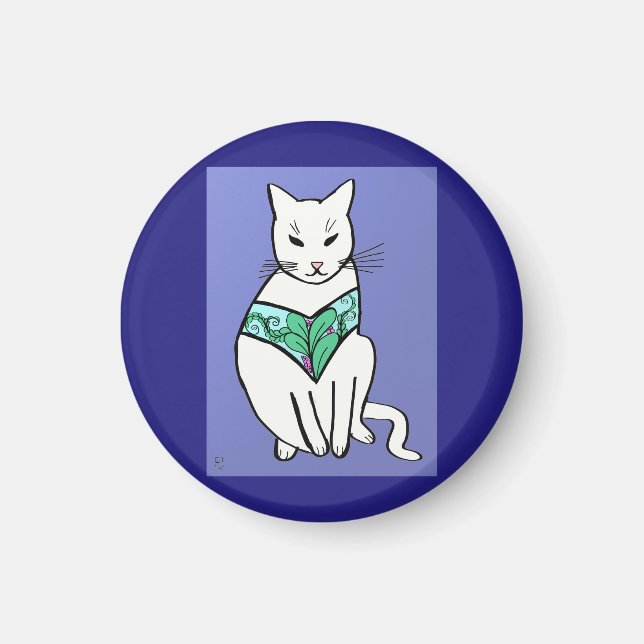 Katt med Löv design Magnet (Framsidan)