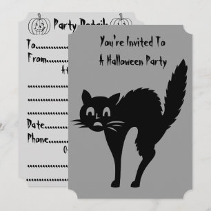 Katt med lustig svart arg halloween fest inbjudan