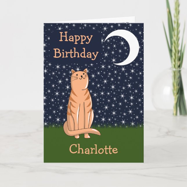 Katt med Måne och stjärnor Kort (Framsida)