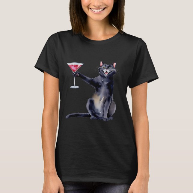 Katt med Martini Gl Svan T Shirt (Framsida)