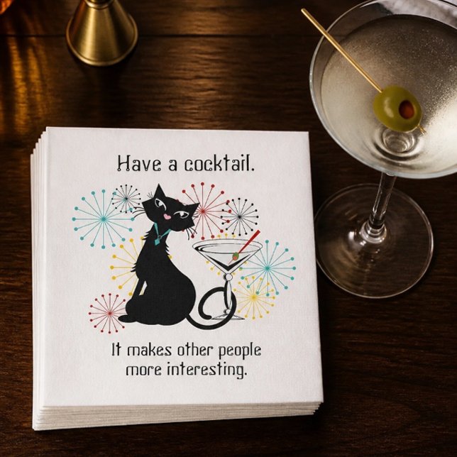 Katt med Martini Glas Servett (Skapare uppladdad)