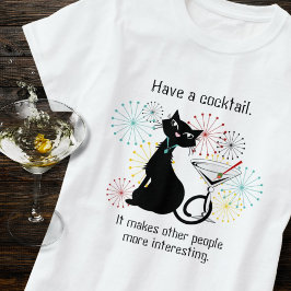 Katt med Martini Glass T-Shirt