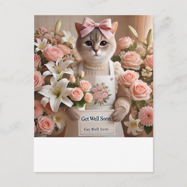 Katt med massor av blommor Snart frisk igen  Vykort (Framsida)