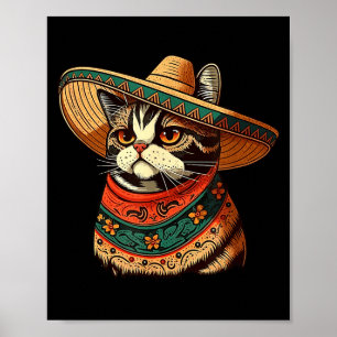 Katt med mexikansk sombrero kattälskare män kvinno poster