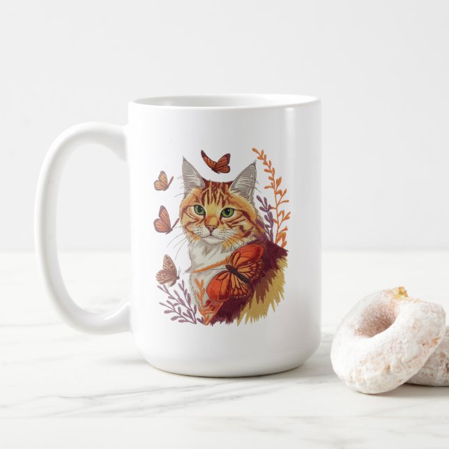 Katt med Monarch Butterflies Kaffemugg (Med munk)