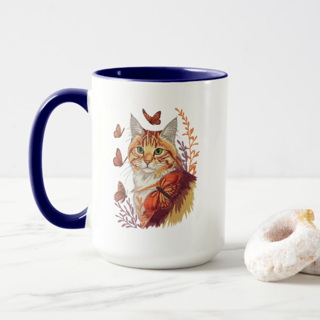 Katt med Monarch Butterflies Mugg (Med munk)