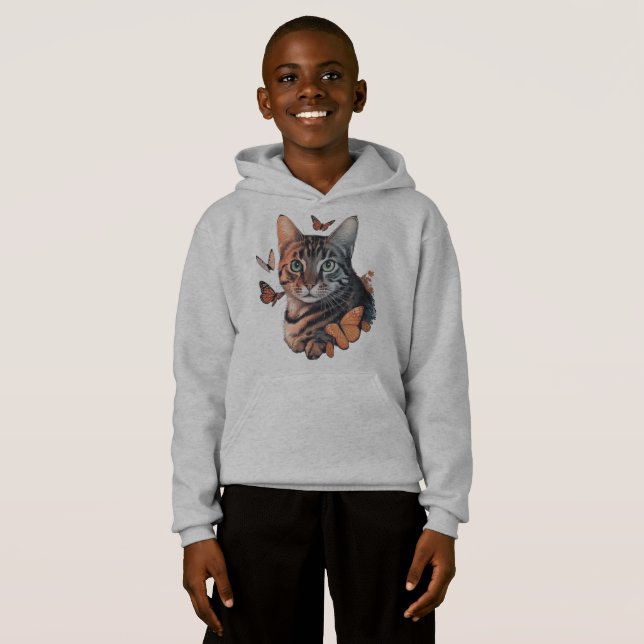 Katt med Monarch Butterflies T Shirt (Hel framsida)