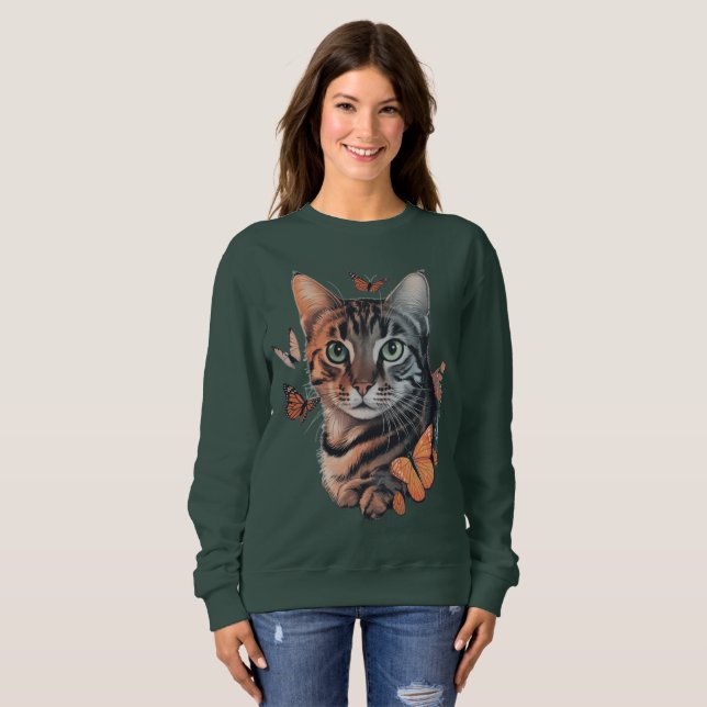 Katt med Monarch Butterflies T Shirt (Hel framsida)