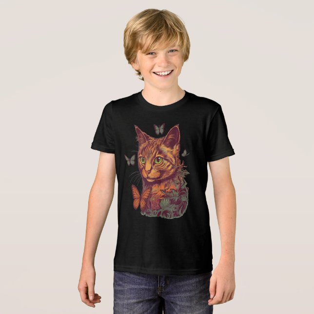 Katt med Monarch Butterflies T Shirt (Framsida Full)