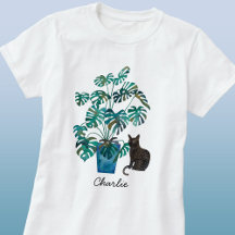 Katt med Monstera Plant Watercolor Personlig