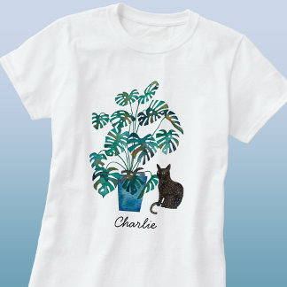 Katt med Monstera Plant Watercolor Personlig T Shirt
