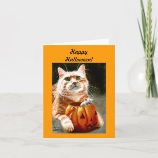Katt med musen i pumpahappy halloween! kort