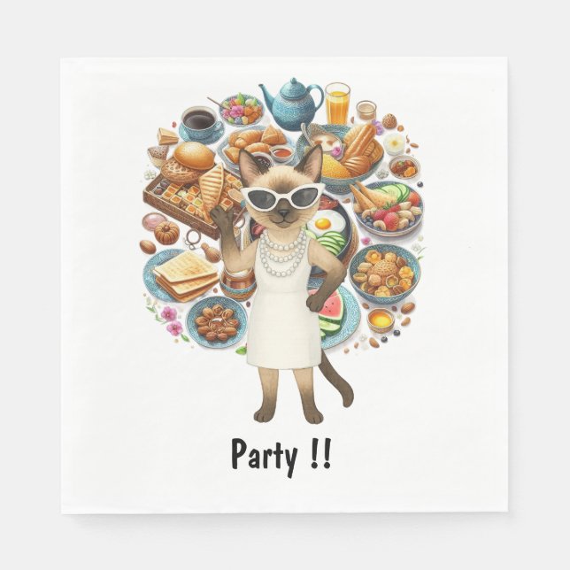 Katt med mycket fessionsmat party pappersservett (Framsidan)