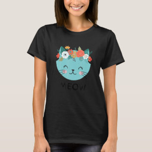 Katt med nedre utandningsluftens Blommigt kontur T Shirt
