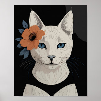 Katt med orange blomma poster