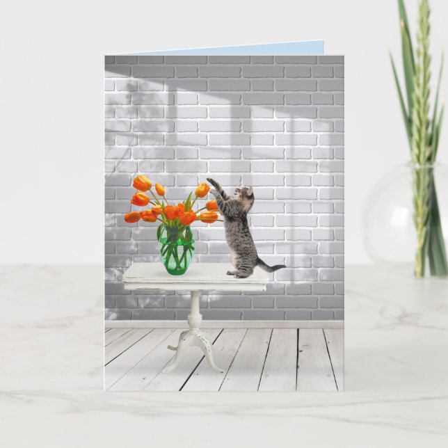 Katt med Orange Tulips kommer bra Kort (Framsida)