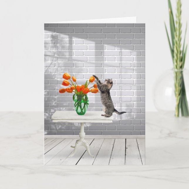 Katt med Orange Tulips Mors dag Kort (Framsida)