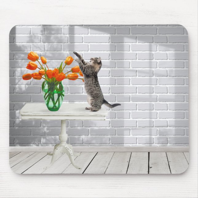Katt med Orange Tulips Mouse Pad Musmatta (Framsidan)