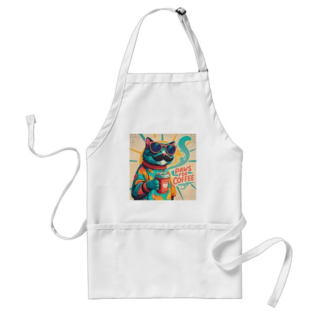 Katt med överdimensionerade solglasögon och kaffe förkläde (Framsidan)